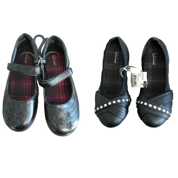 BASIC EDITIONS Shoe Bundle Girls Size 2M/3M Black Mary Jane Style Flats Bundle - Picture 1 of 13